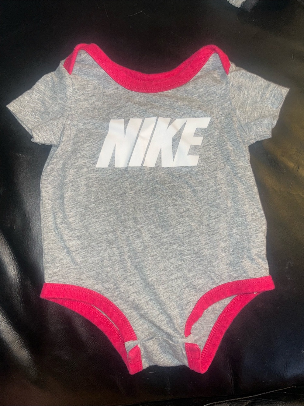 Nike Grey and Pink Baby Onesie
